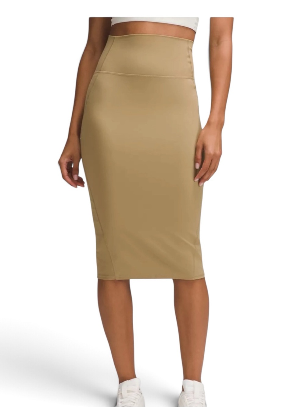Lululemon Nulu Slim-Fit High-Rise Pencil Midi Skirt Perfect Tan size 8